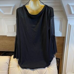 AP: Free People Black Long Sleeve Mesh / Ruffled Top Sz S.P